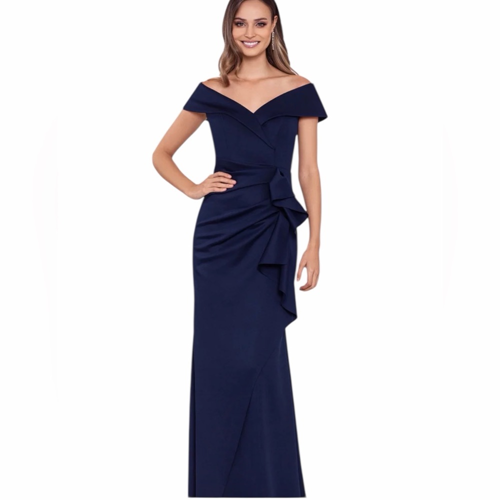 XSCAPE EVENINGS "PATTI" OFF THE SHOULDER SCUBA CREPE DRESS WOMAN’S 16 NWT